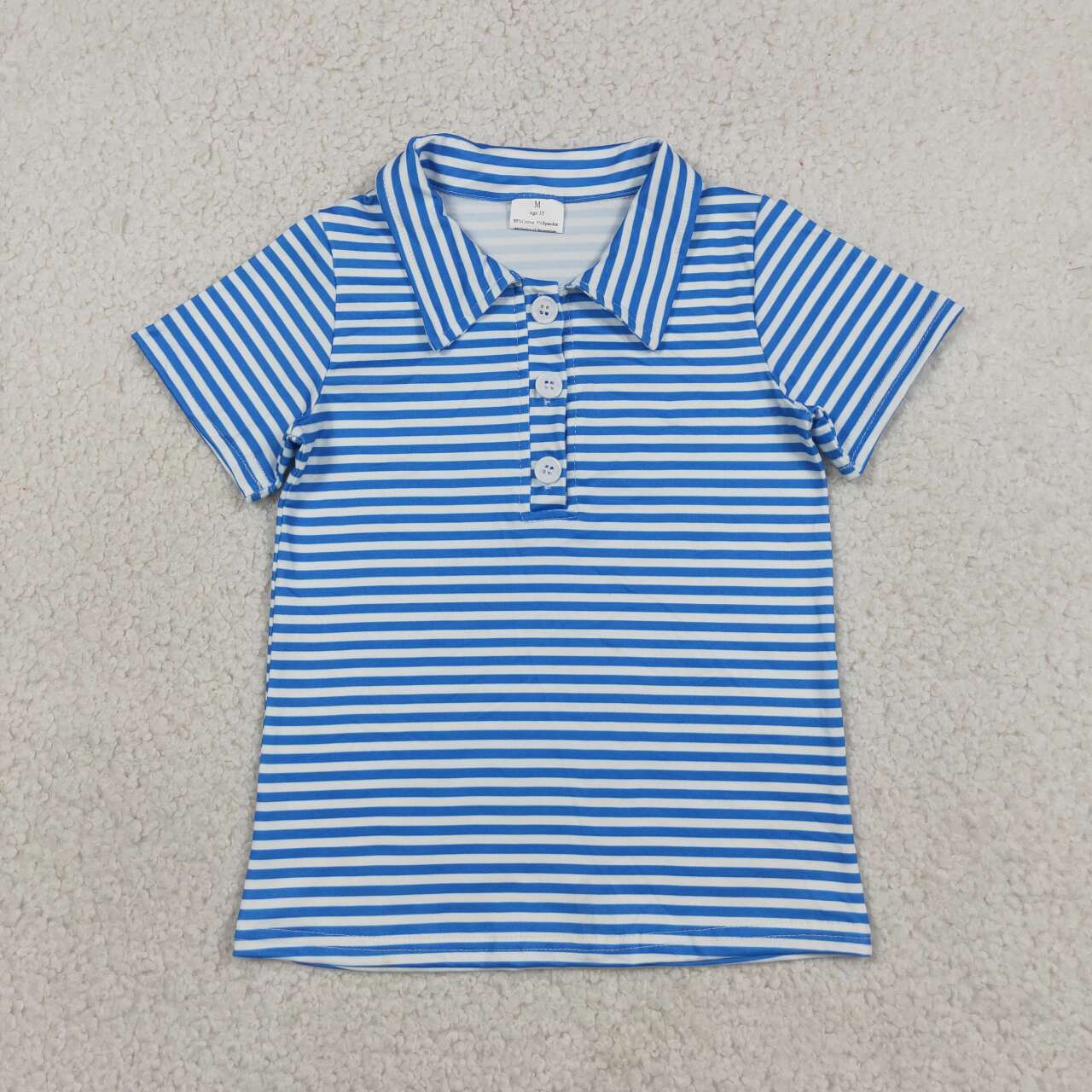 BT1834 Blue Striped Boys Short Sleeve Polo Shirts Top