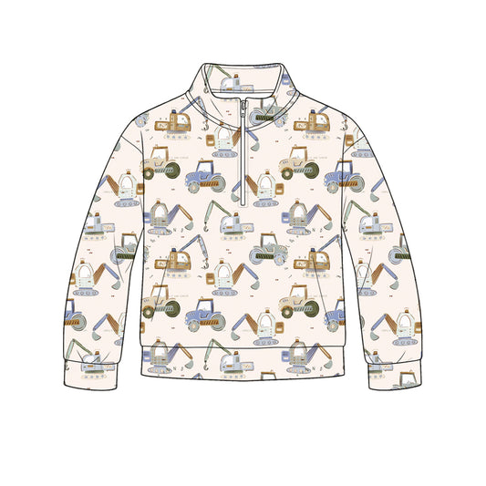 5.9 Boys Excavator Truck Long Sleeve Quarter-Zip Pullover Preorder