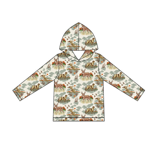 5.11 BT1842 Preorder Duck Deer Dog Hunting Print Boys Long Sleeve Hoodie Top