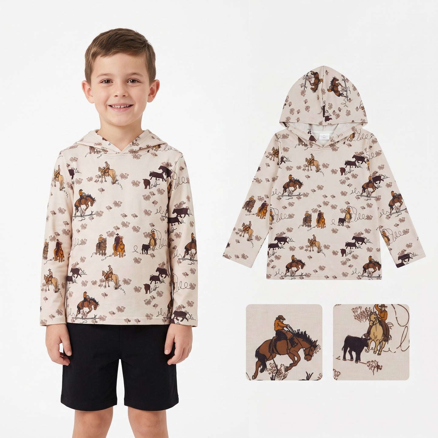 BT1843 Cowboys Print Boys Long Sleeve Hoodie Top