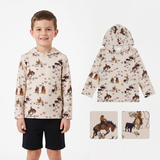BT1843 Cowboys Print Boys Long Sleeve Hoodie Top
