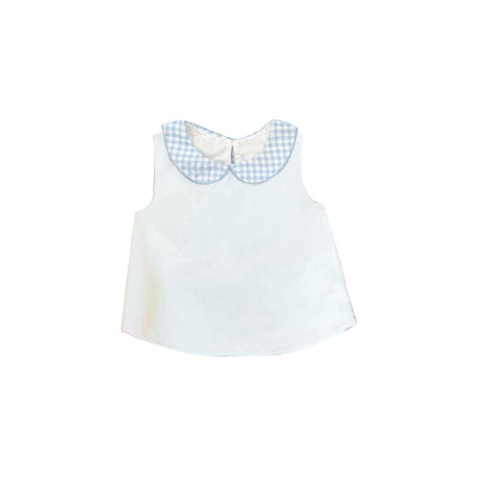 3.26 BT1847 Baby Girls Blue Gingham Peter Pan collar Top Preorder