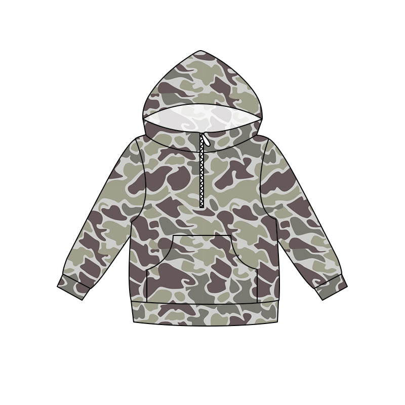 5.16 Preorder Kids Boys Grey Camo Long Sleeve Half Zipper Hoodie Top Preorder
