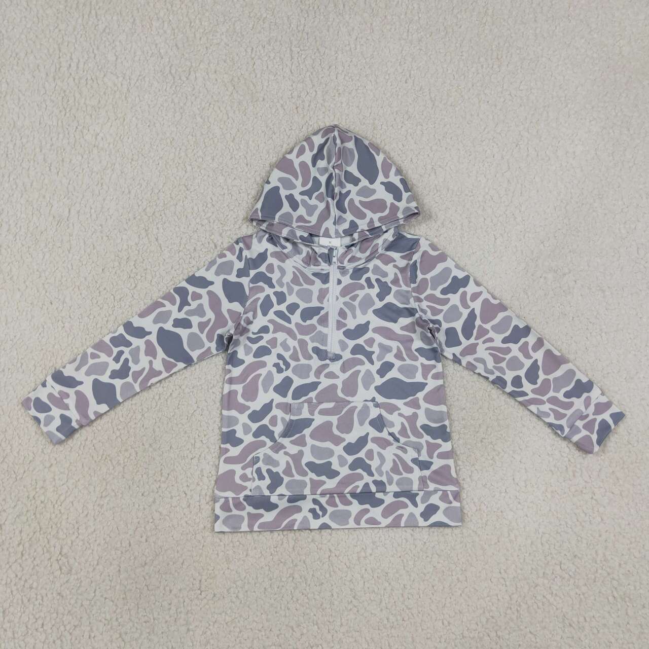 BT1849 Grey Camo Boys Long Sleeve Pocket Zipper Hoodie Top