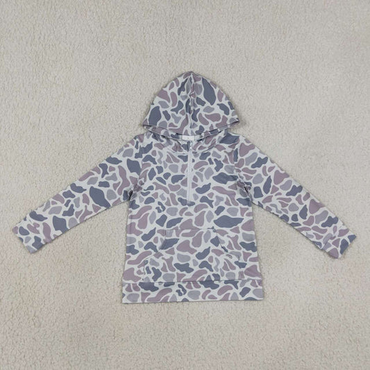BT1849 Grey Camo Boys Long Sleeve Pocket Zipper Hoodie Top