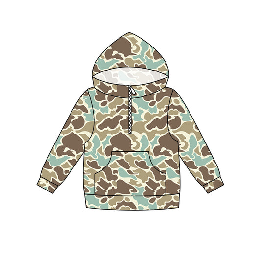 5.16 Preorder Kids Boys Light Brown Camo Long Sleeve Half Zipper Hoodie Top Preorder