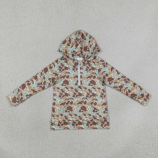 BT1850 Blue Brown Camo Boys Long Sleeve Pocket Zipper Hoodie Top