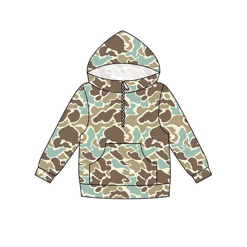5.16 Preorder Adult Women Light Brown Camo Long Sleeve Half Zipper Hoodie Top