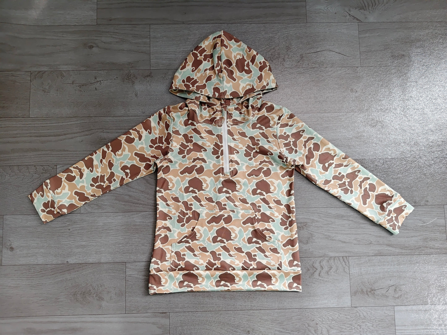 5.16 Preorder Kids Boys Light Brown Camo Long Sleeve Half Zipper Hoodie Top Preorder