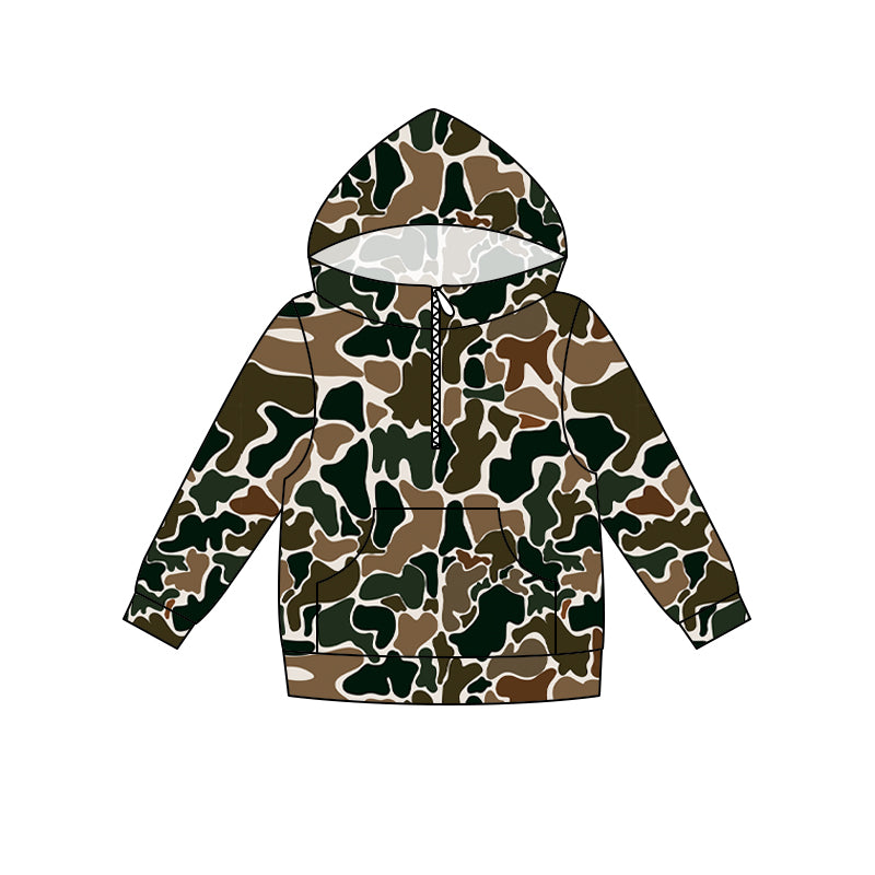 5.16 Preorder Kids Boys Black Brown Camo Long Sleeve Half Zipper Hoodie Top Preorder
