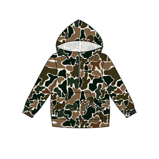 5.16 Preorder Kids Boys Black Brown Camo Long Sleeve Half Zipper Hoodie Top Preorder