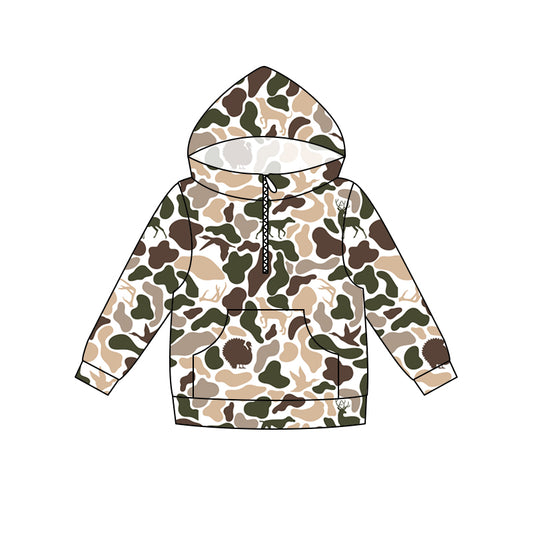 5.16 Preorder Kids Boys Khaki Camo Long Sleeve Half Zipper Hoodie Top Preorder