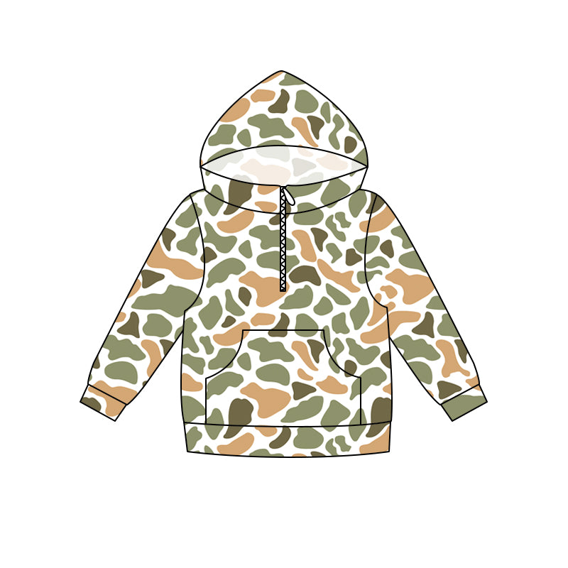 5.16 Preorder Kids Girls  Green Camo Long Sleeve Half Zipper Hoodie Top Preorder