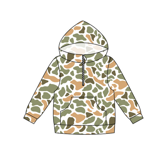 5.16 Preorder Kids Girls  Green Camo Long Sleeve Half Zipper Hoodie Top Preorder