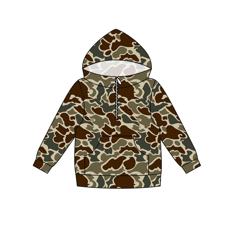5.16 Preorder Kids Boys Dark Brown Camo Long Sleeve Half Zipper Hoodie Top Preorder