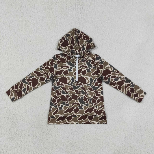 BT1854 Dark Brown Camo Kids Boys Long Sleeve Pocket Zipper Hoodie Top