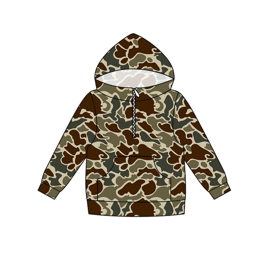 5.16 Preorder Adult Women Dark Brown Camo Long Sleeve Half Zipper Hoodie Top Preorder