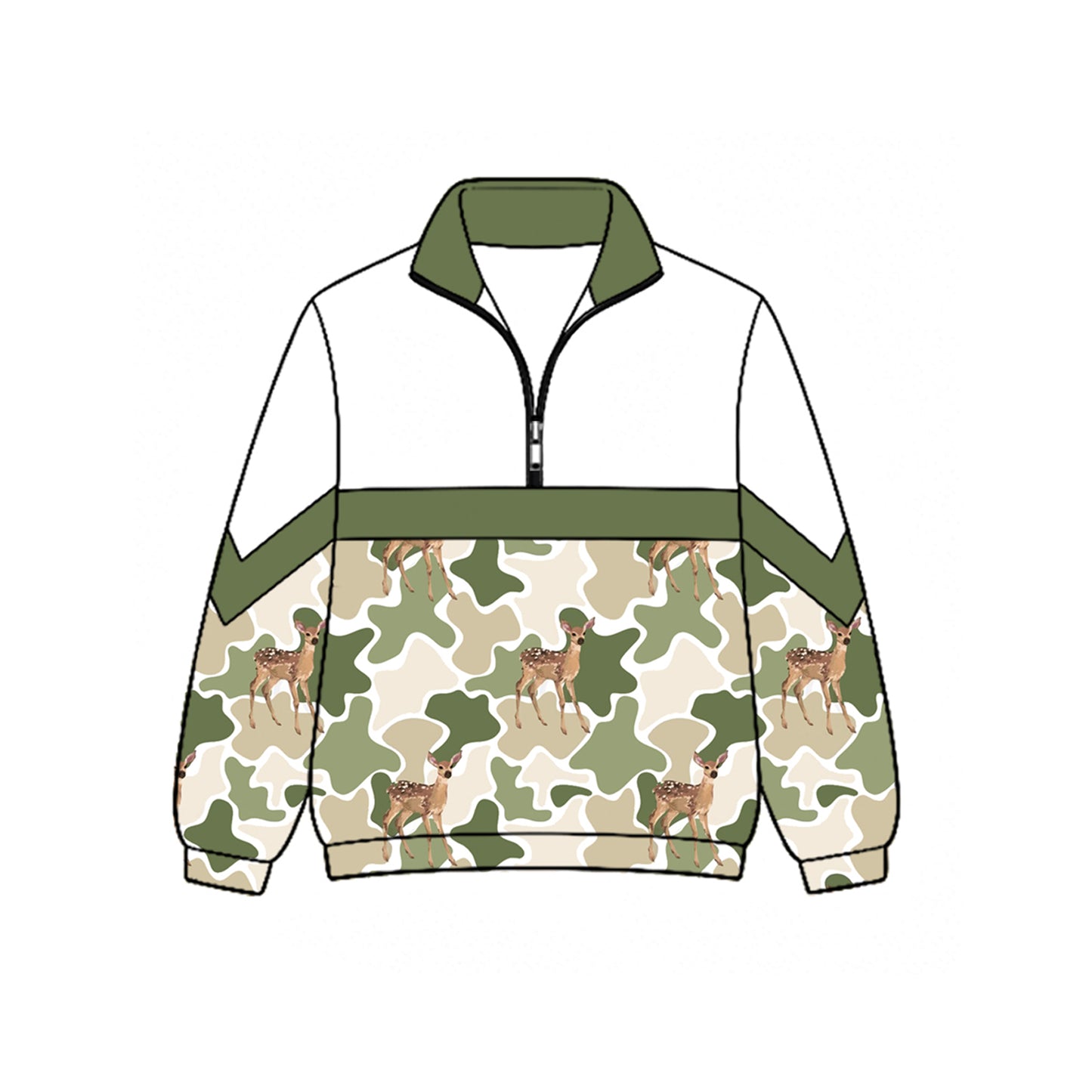 6.26 Preorder Kids Deer Green Camo Half Zip Sweatshirt