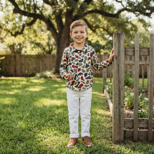 BT1875 Red Green Camo Baby Boys Christmas Long Sleeve Tee Shirts Top