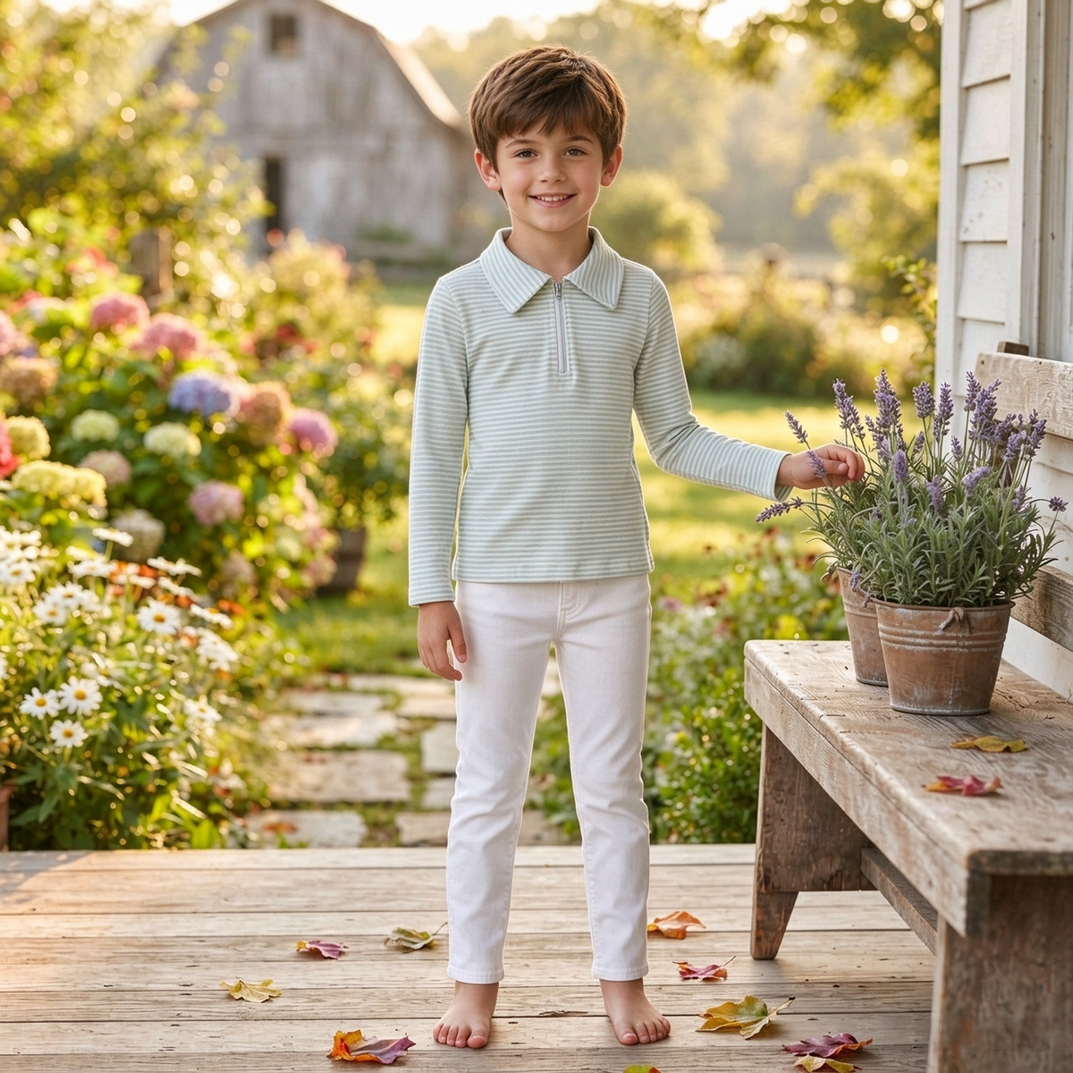 BT1876 Stripes Print Boys Kids Long Sleeve Zipper Pullover Top