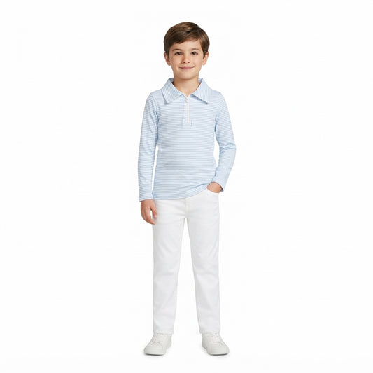 BT1878 Blue Stripes Kids Boys Long Sleeve Zipper Pullover Top