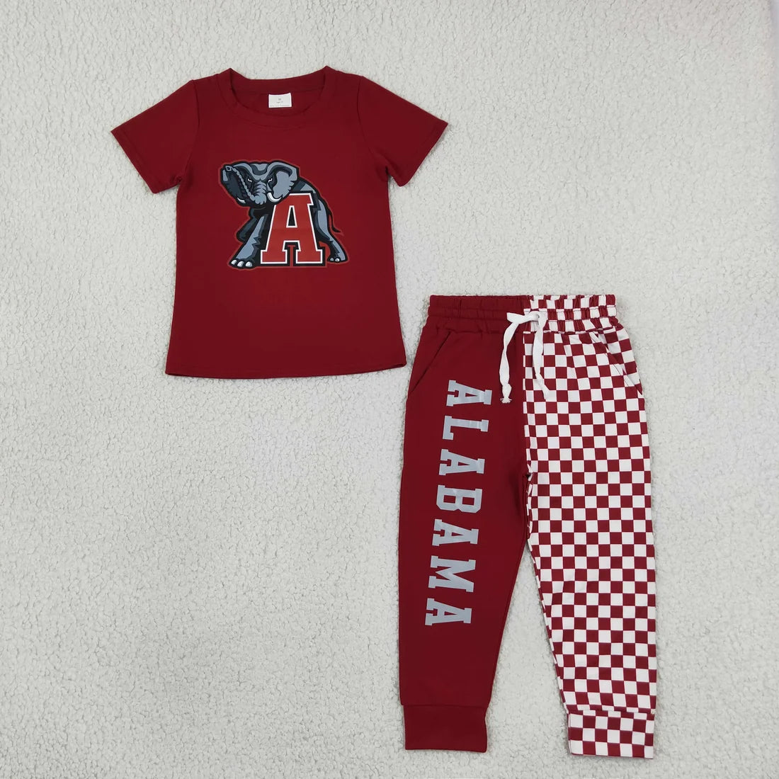 Sibling Kids Boys Cotton Short Sleeve  Checked Jogger Pants Vinyl Sport Team Outfit