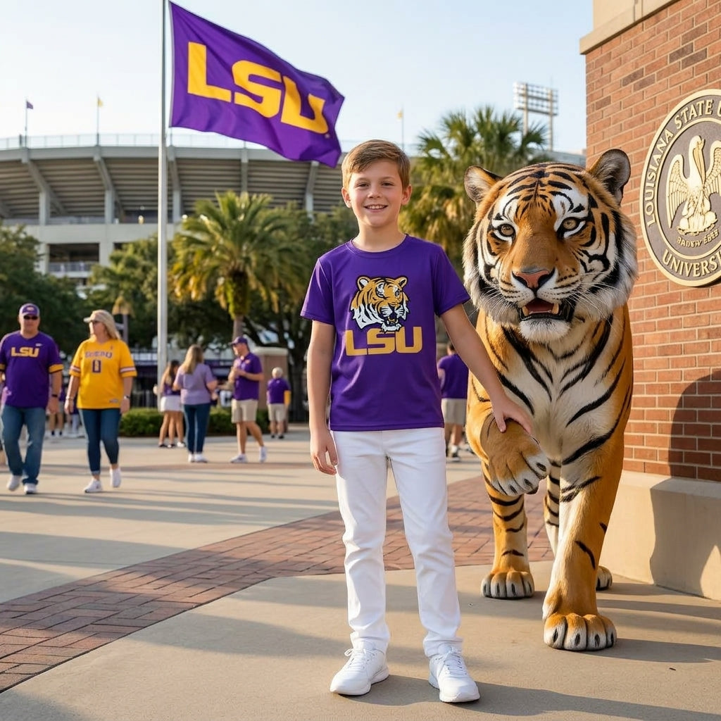 BT1884 Boys Teams LSU Tiger Short Sleeve T-shirt Top