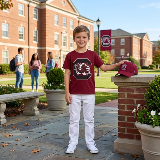 BT1887 Teams  Vinyl Maroon Cotton Kids Gamecocks Short Sleeve T-shirt Top