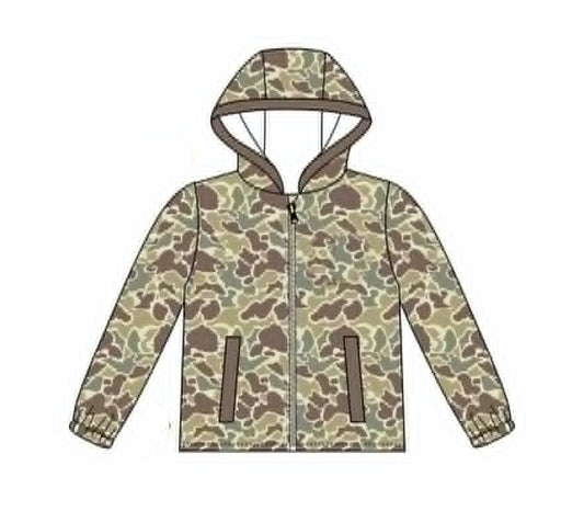 7.11 Preorder Kids Boys Green Camo Long Sleeve Jacket