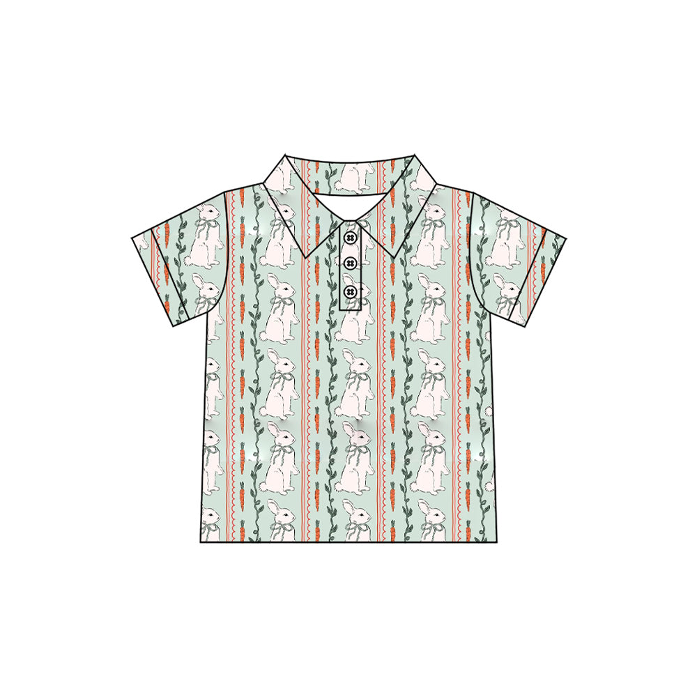 8.6 BT1893 Preorder Bunny Carrot Print Boys Easter Short Sleeve Polo Tee Shirts Top