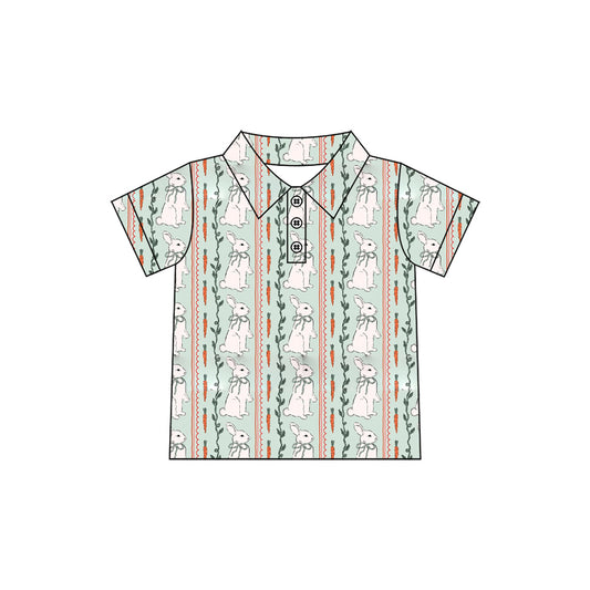 8.6 BT1893 Preorder Bunny Carrot Print Boys Easter Short Sleeve Polo Tee Shirts Top