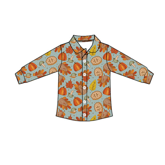 8.7 Preorder Kids Boys TPumpkin Mushroom Maple Leaf  Long Sleeve Shirt Top