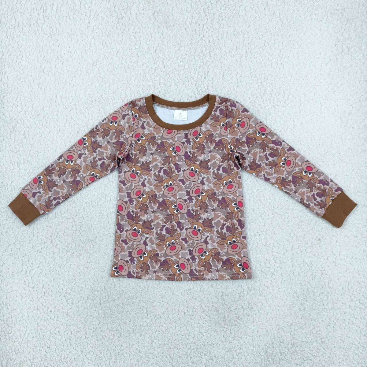 BT1905 Deer Camo Print Boys Christmas Tee Shirts Top