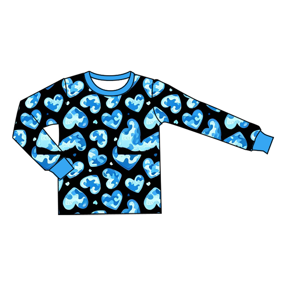 8.10 BT1906 Preorder Blue Camo Hearts Print Boys Valentine's Day Tee Shirts Top
