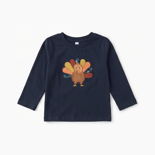8.12 BT1909 Preorder Turkey Navy Print Boys Thanksgiving Tee Shirts Top