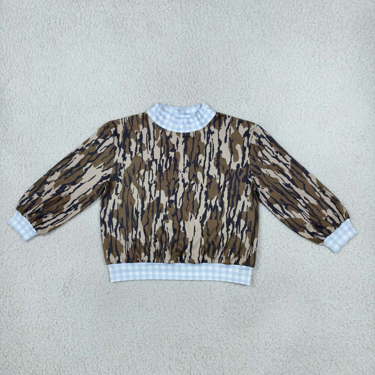 Sibling Baby Girls Boys Camo Gingham Mock Neck Long Sleeve Top Bubble Romper