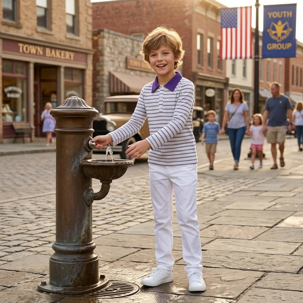 BT1911 Purple Stripes Print Boys Mardi Gras Polo Tee Shirts Top