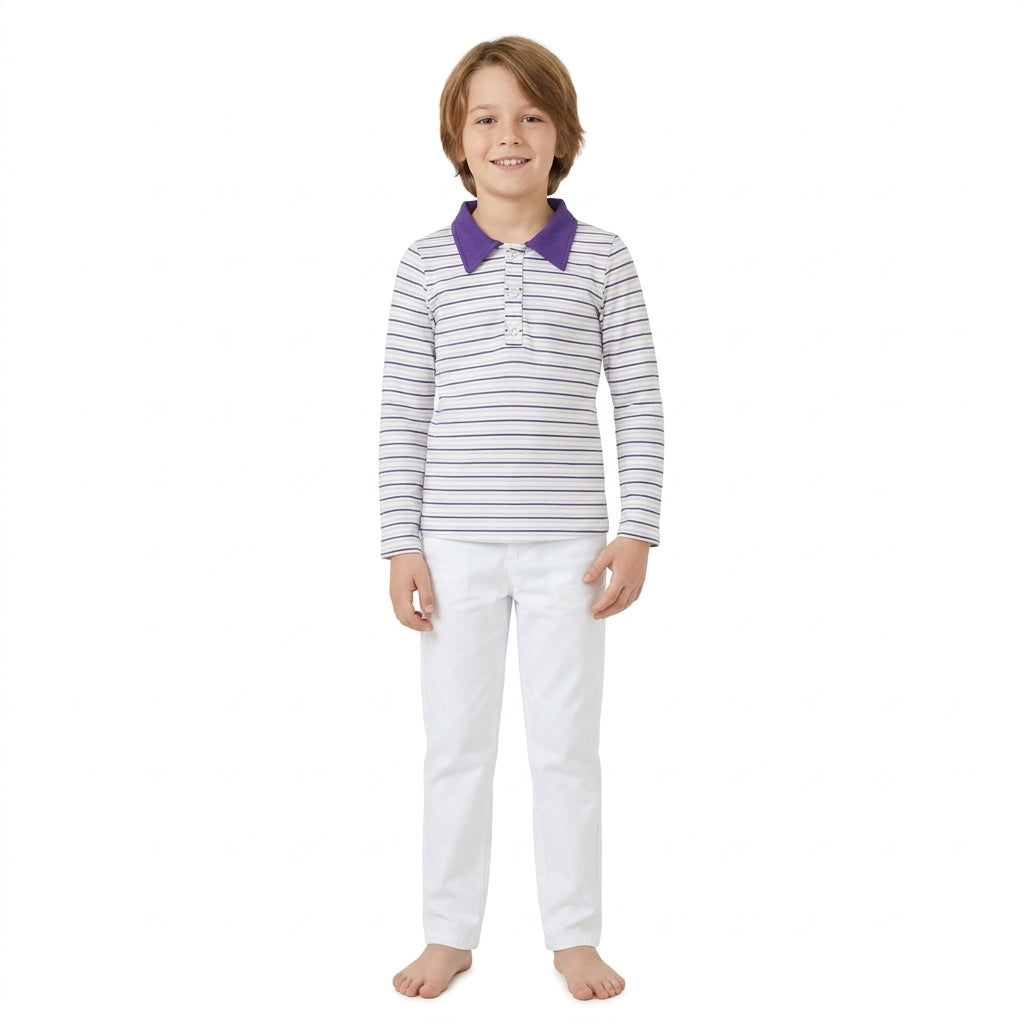 BT1911 Purple Stripes Print Boys Mardi Gras Polo Tee Shirts Top