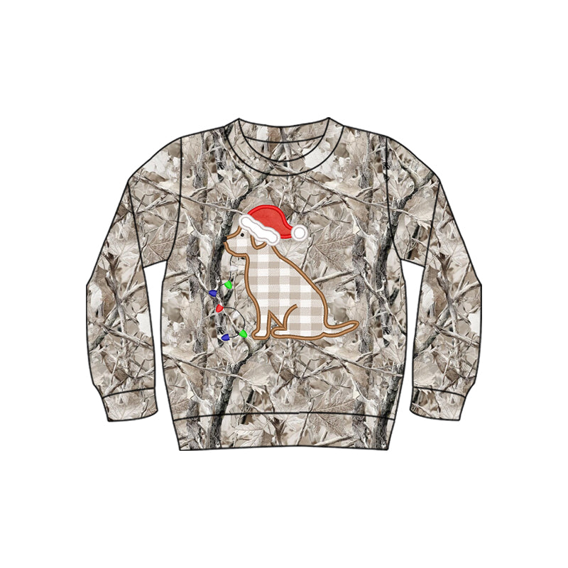8.19 BT1913 Preorder Dog Branch Print Boys Christmas Tee Shirts Top