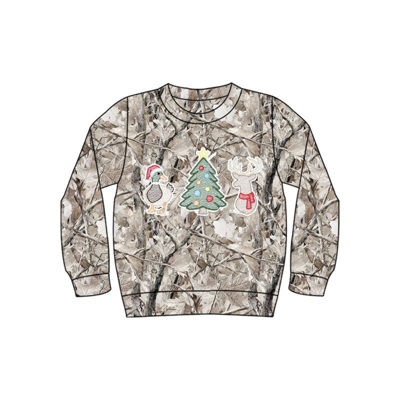 8.19 BT1914 Preorder Duck Tree Deer Branch Print Boys Christmas Tee Shirts Top