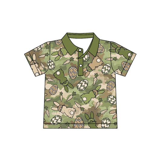 8.19 BT1917 Preorder Bunny Eggs Camo Print Boys Easter Polo Tee Shirts Top