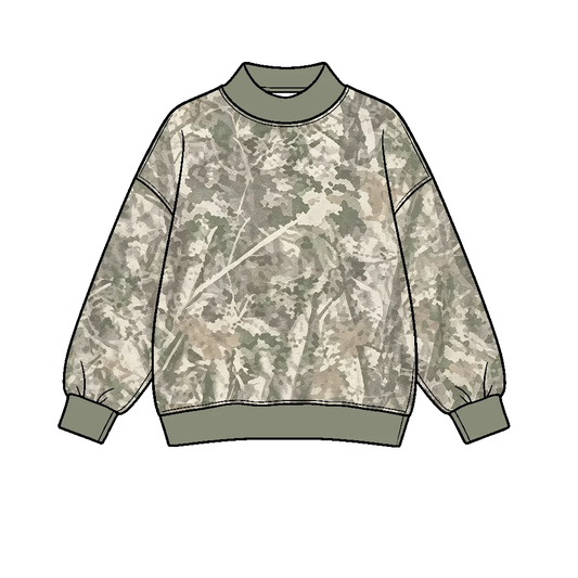 8.20 Preorder BT1920 Kids Girls Realtree Camo Olive Trim Mock Neck Long Sleeve Active Pullover Top