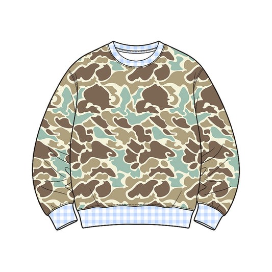 8.20 BT1924 Preorder Brown Blue Camo Print Boys Tee Shirts Top