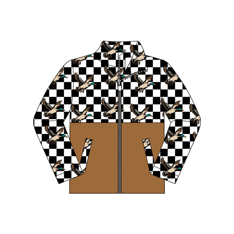 8.24 BT1935 Preorder Duck Checkered Print Boys Pockets Zipper Jacket Top