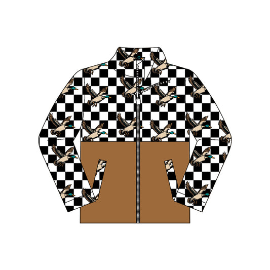 8.24 BT1935 Preorder Duck Checkered Print Boys Pockets Zipper Jacket Top