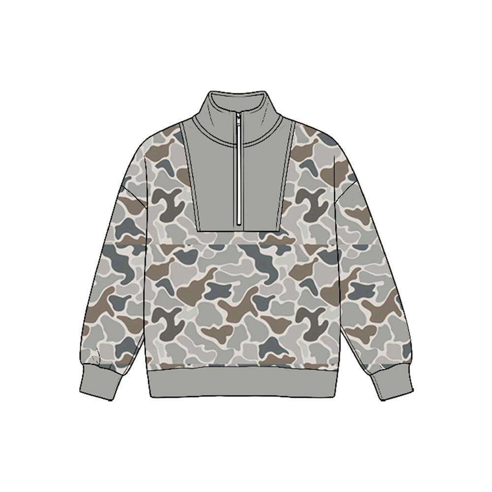 8.25  Preorder  Grey Camo Half‑Zip  Long Sleeve Pullover Top