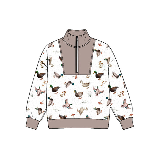 8.25 BT1946 Preorder Duck Mushroom Print Boys Zipper Pullover Top