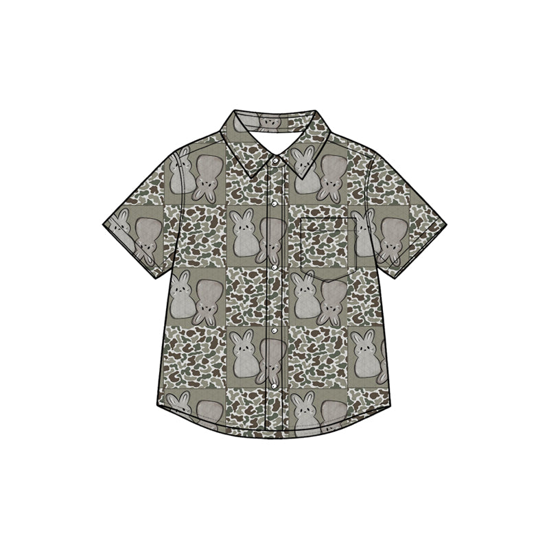 8.27 BT1951 Preorder Bunny Camo Checkered Print Boys Easter Short Sleeve Tee Shirts Top