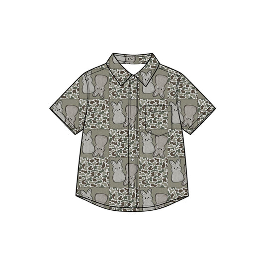 8.27 BT1951 Preorder Bunny Camo Checkered Print Boys Easter Short Sleeve Tee Shirts Top
