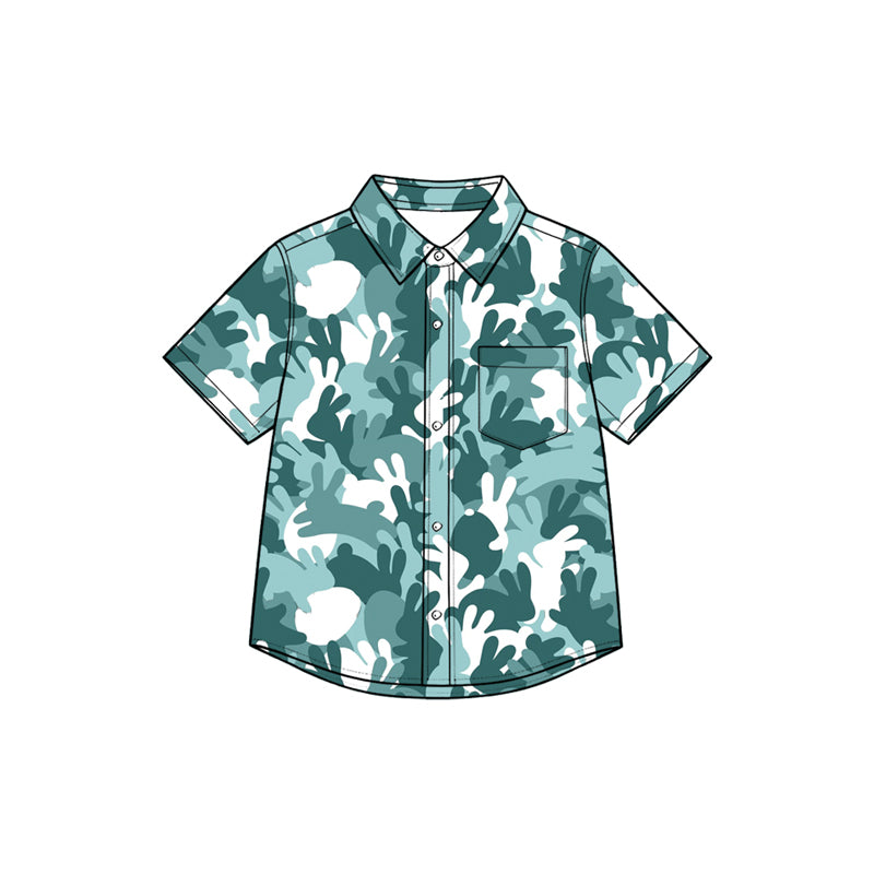 8.27 BT1952 Preorder Bunny Camo Print Boys Easter Short Sleeve Tee Shirts Top